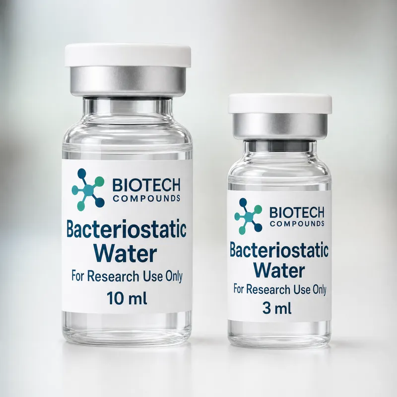 Bacteriostatic Water 10 ml and 3 ml vials shown side by side for size comparison
